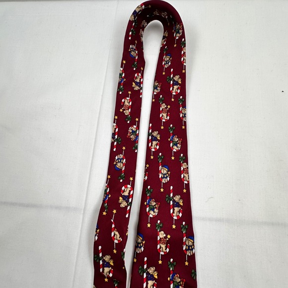 Christmas Tie Necktie Holiday Teddy Bear Candy Cane Silk by Croft and‎ Barrow - Picture 7 of 10